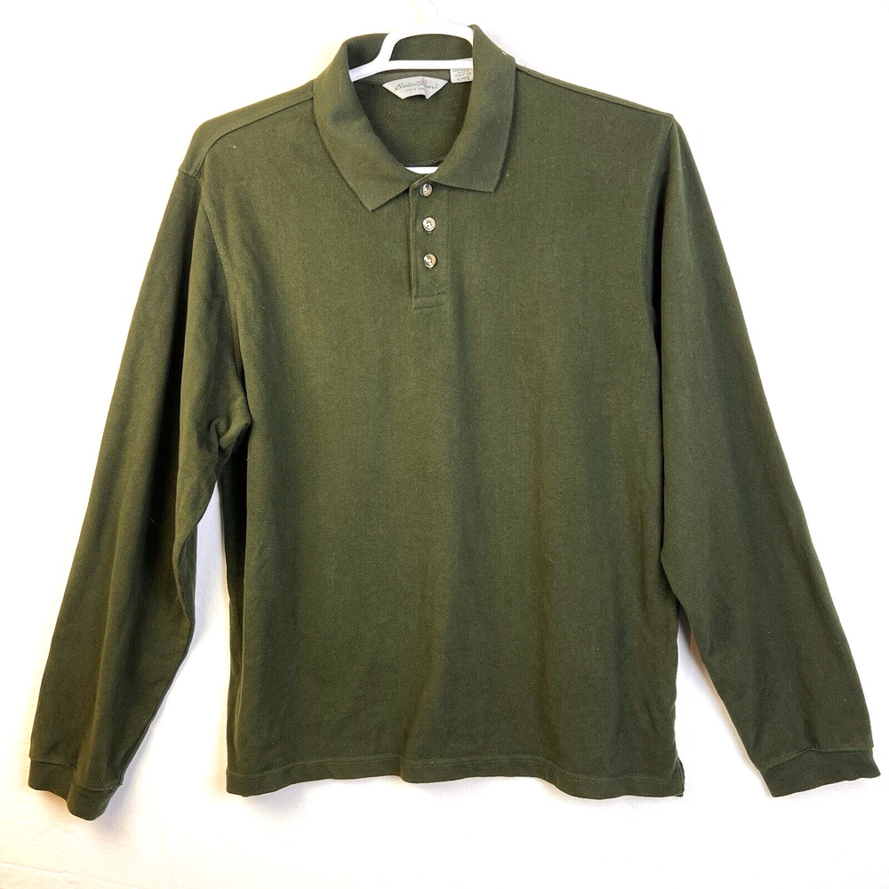 Eddie Bauer Knit Shirt Men's XL Quarter Button Long Sleeves Dark Green Outdoors